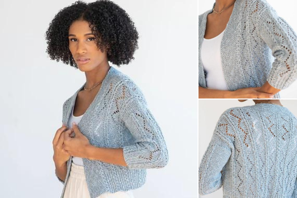 Melora Cropped Cardigan knit in Berroco Meraki