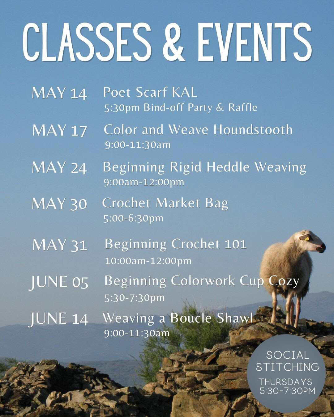 Classes & Events May 14-June14